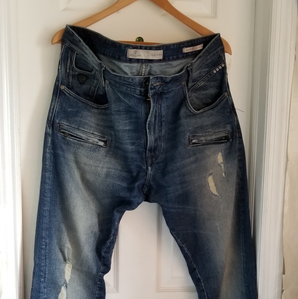 GUESS JEANS RIPPED/FADED Men's 36x30 (BLUE DENIM)